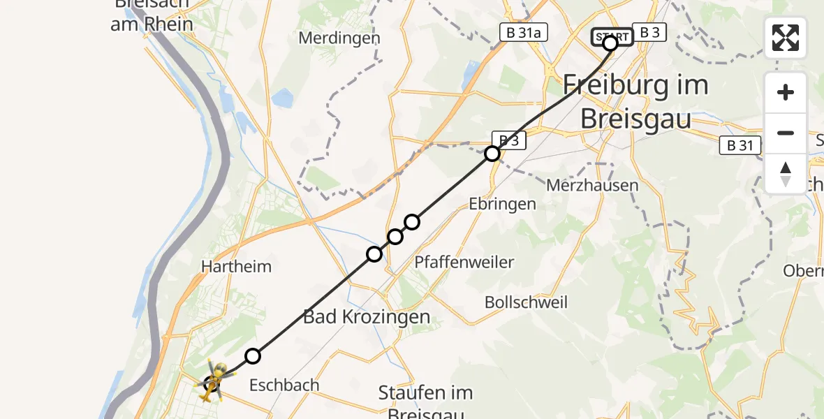 Flugroute Ambulanzhubschrauber Freiburg im Breisgau Flugplatz - Eschbach, 12 Oktober 2026, 11:51