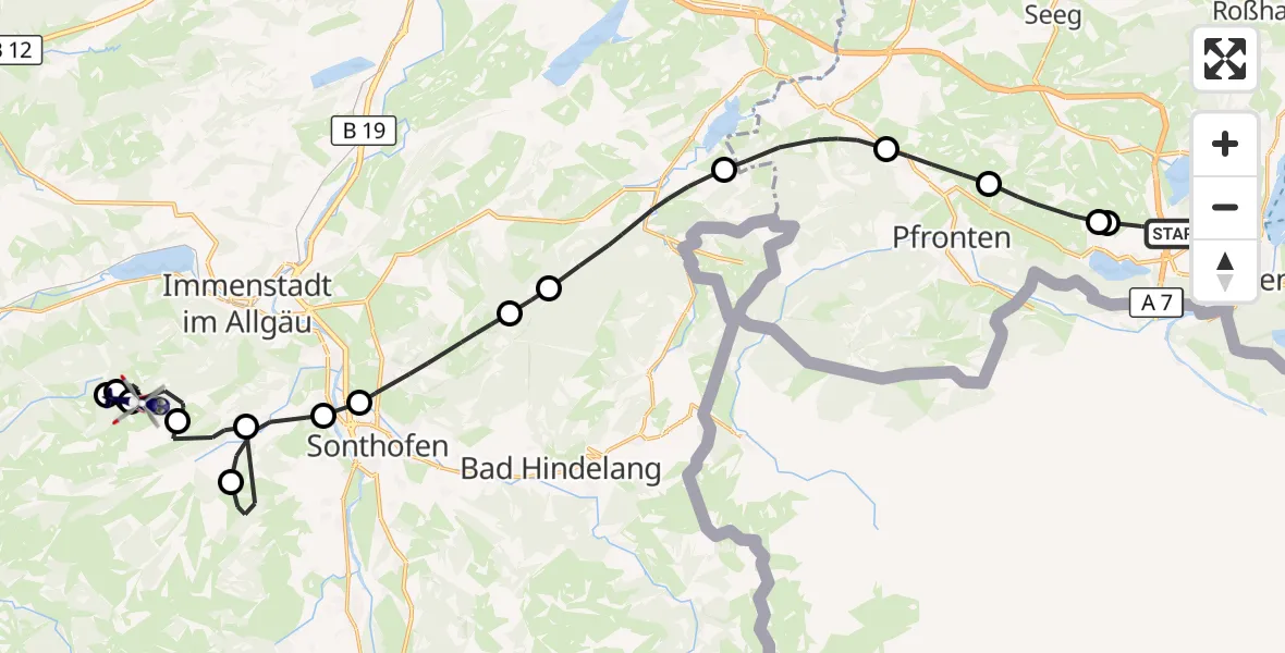 Flugroute Polizeihubschrauber Füssen - Immenstadt i.Allgäu, 12 Oktober 2026, 11:52