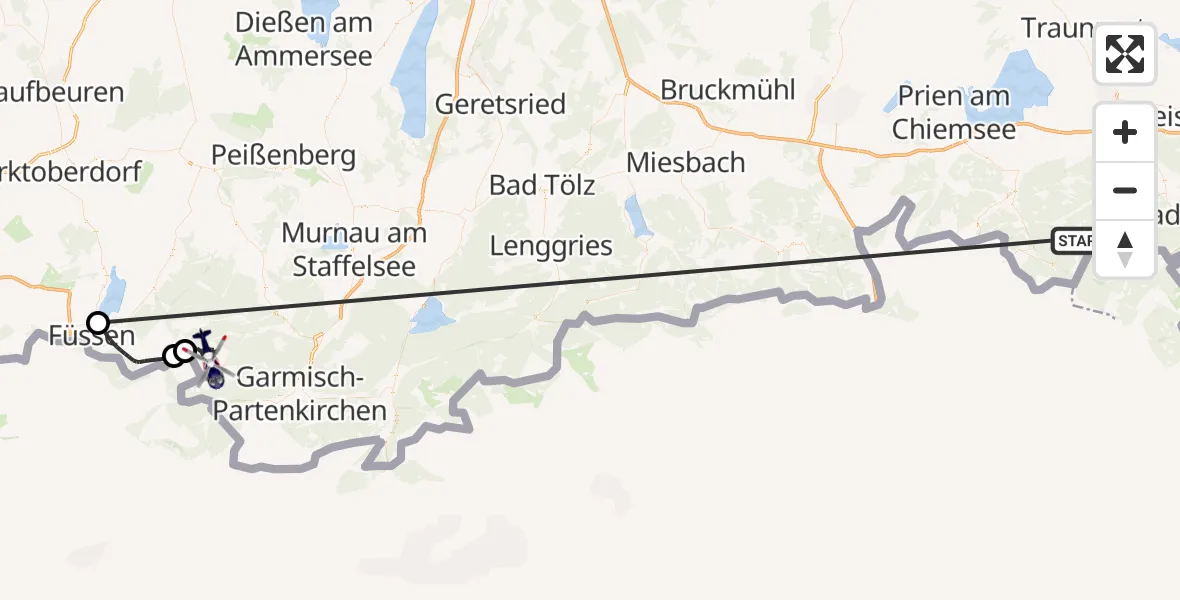 Flugroute Polizeihubschrauber Ruhpolding - Ettaler Forst, 12 Oktober 2026, 11:52