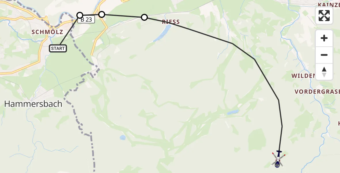 Flugroute Polizeihubschrauber Grainau - Garmisch-Partenkirchen, 12 Oktober 2026, 11:54