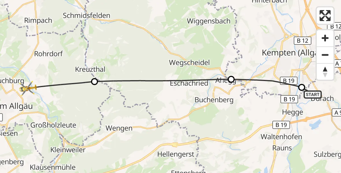 Flugroute Rettungshubschrauber Durach - Isny im Allgäu, 12 Oktober 2026, 11:56