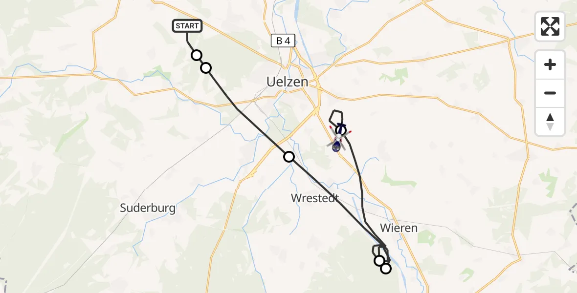 Flugroute Polizeihubschrauber Schwienau - Uelzen, 12 Oktober 2026, 11:57