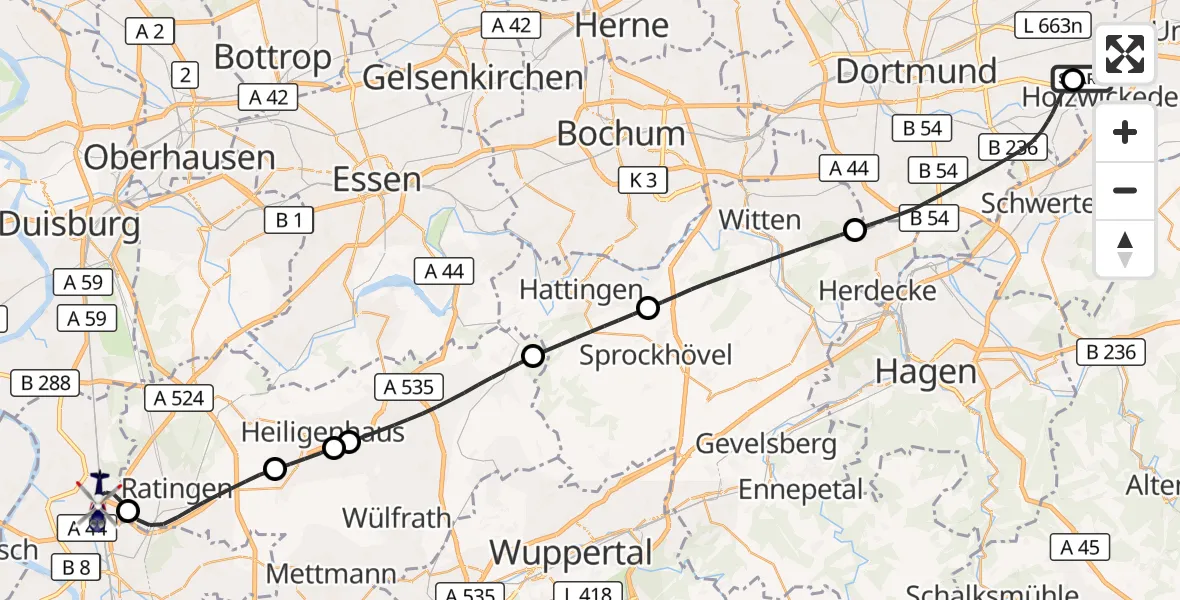Flugroute Polizeihubschrauber Dortmund Flughafen - Düsseldorf Flughafen, 12 Oktober 2026, 12:03