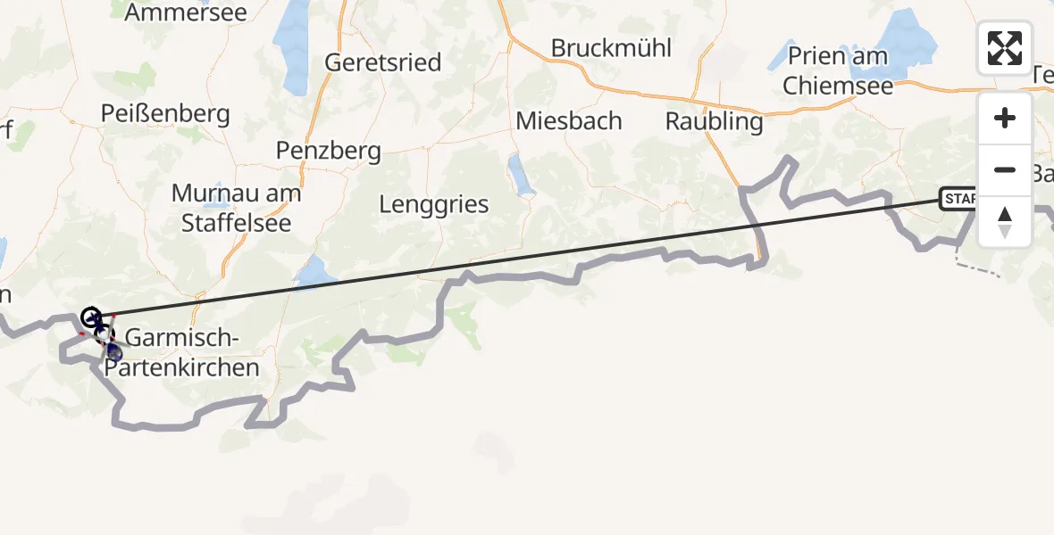 Flugroute Polizeihubschrauber Ruhpolding - Garmisch-Partenkirchen, 12 Oktober 2026, 12:05