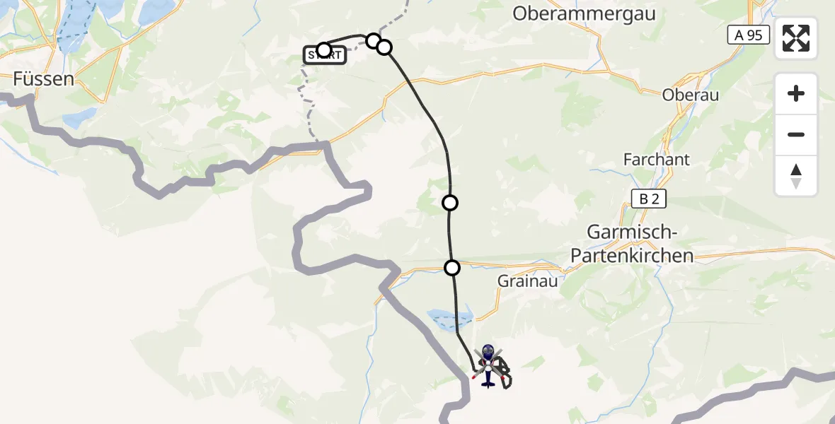 Flugroute Polizeihubschrauber Ettaler Forst - Grainau, 12 Oktober 2026, 12:07