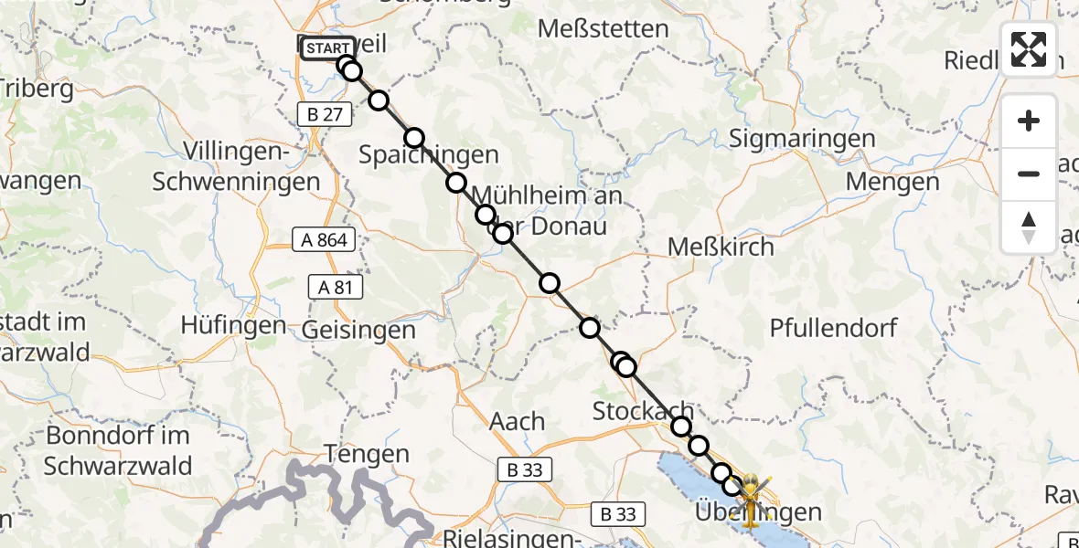Flugroute Ambulanzhubschrauber Rottweil - Überlingen, 12 Oktober 2026, 12:10