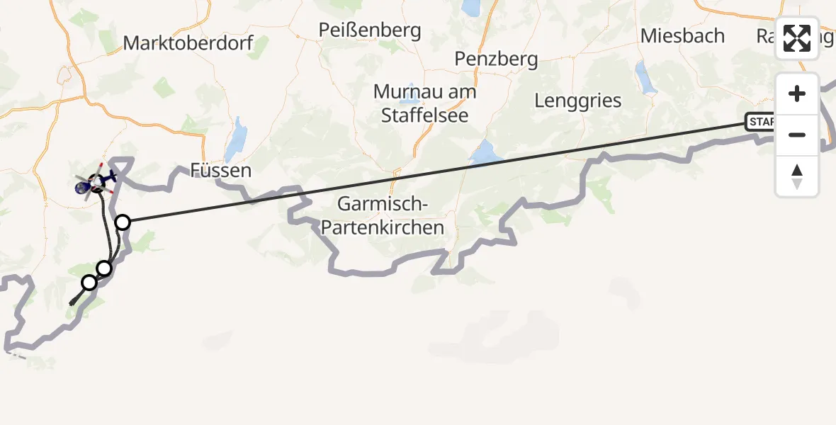 Flugroute Polizeihubschrauber Kiefersfelden - Wertach, 12 Oktober 2026, 12:13