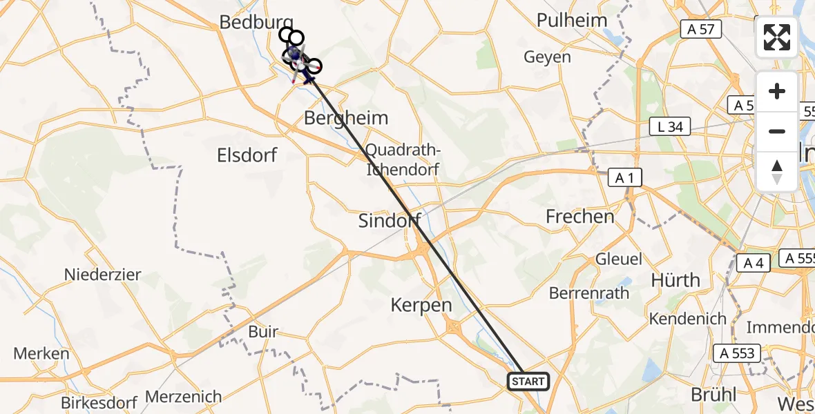 Flugroute Polizeihubschrauber Erftstadt - Bergheim Flugplatz, 12 Oktober 2026, 12:14