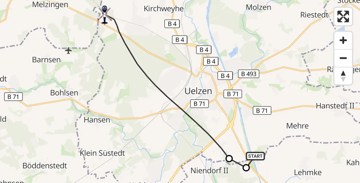 Flugroute Polizeihubschrauber Uelzen - Uelzen, 12 Oktober 2026, 12:16