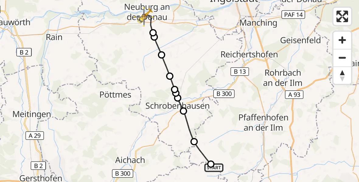 Flugroute Rettungshubschrauber Jetzendorf - Neuburg a.d.Donau, 12 Oktober 2026, 12:19