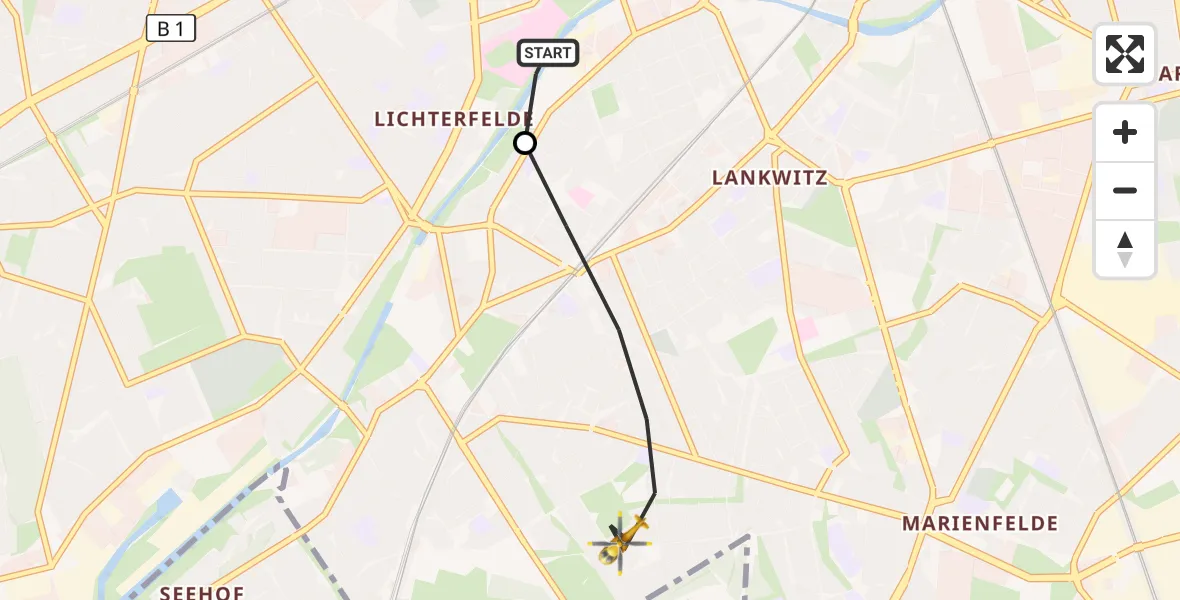 Flugroute Rettungshubschrauber Charité Clinic Benjamin Franklin Campus - Berlin, 12 Oktober 2026, 12:30