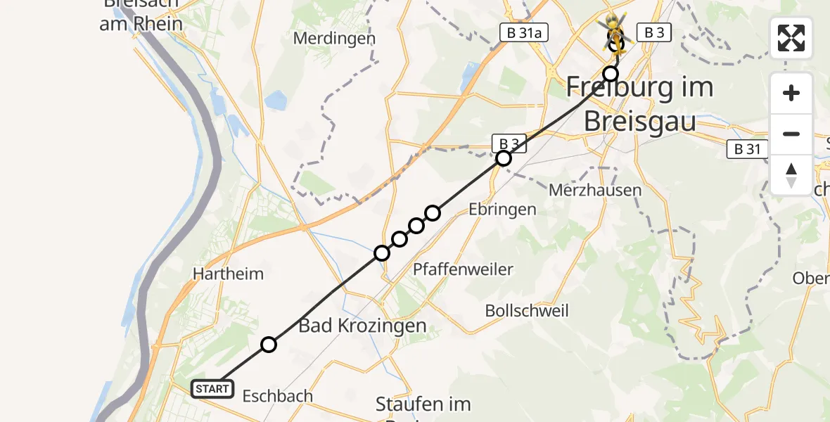 Flugroute Ambulanzhubschrauber Eschbach - Freiburg im Breisgau Flugplatz, 12 Oktober 2026, 12:32