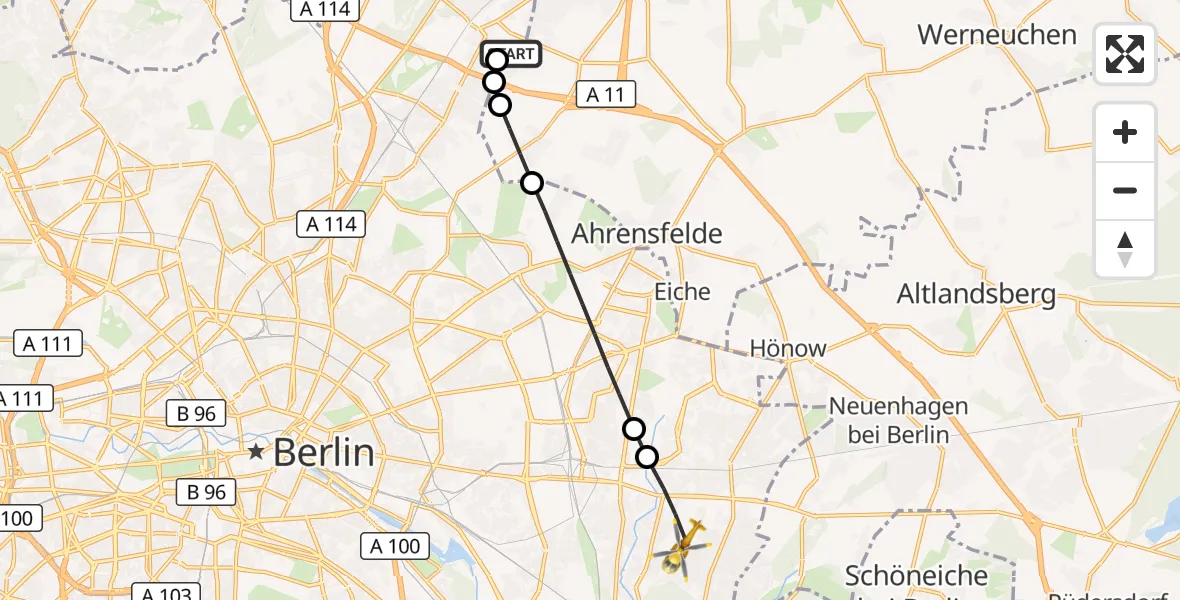Flugroute Rettungshubschrauber Helios Clinic Berlin-Buch - Berlin, 12 Oktober 2026, 12:32