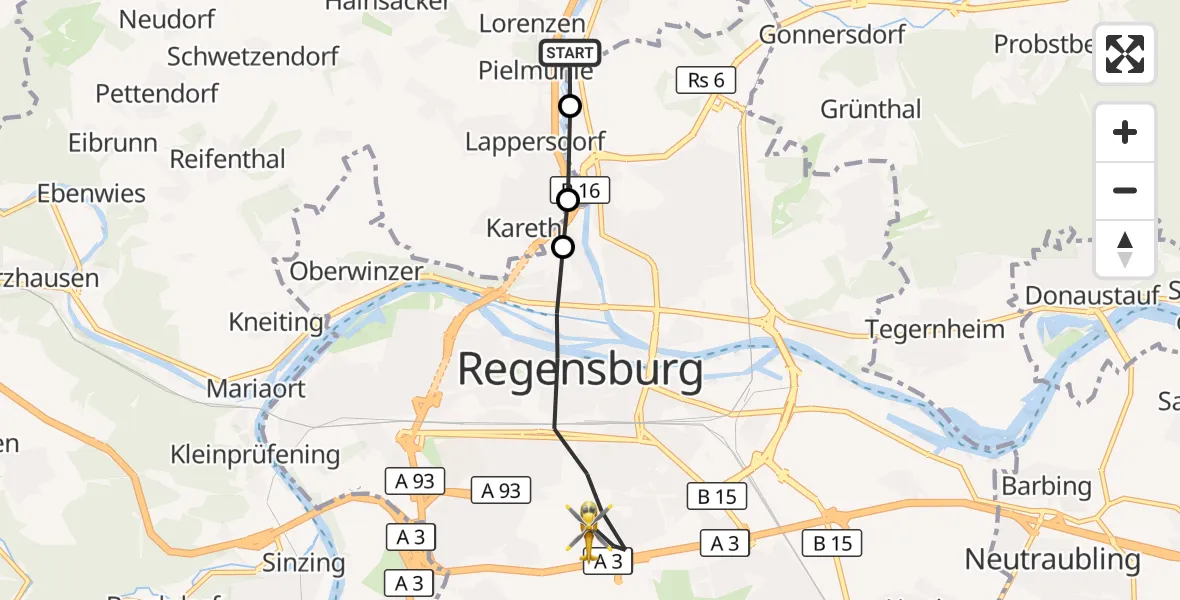 Flugroute Rettungshubschrauber Zeitlarn - Regensburg, 12 Oktober 2026, 12:33