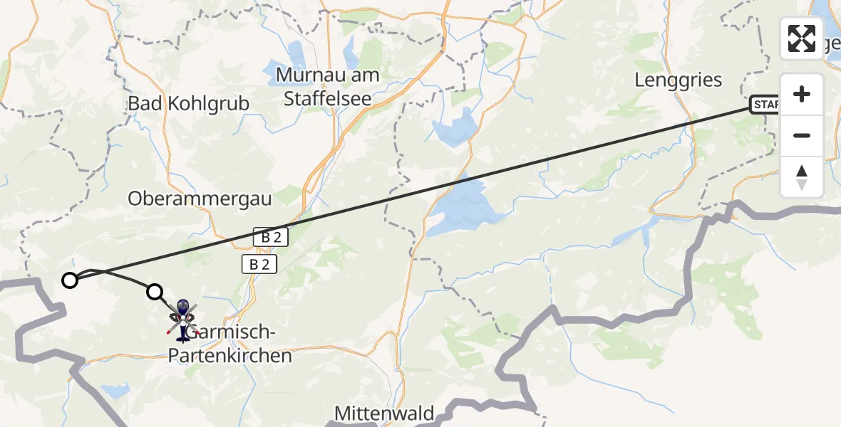 Flugroute Polizeihubschrauber Kreuth - Garmisch-Partenkirchen, 12 Oktober 2026, 12:36