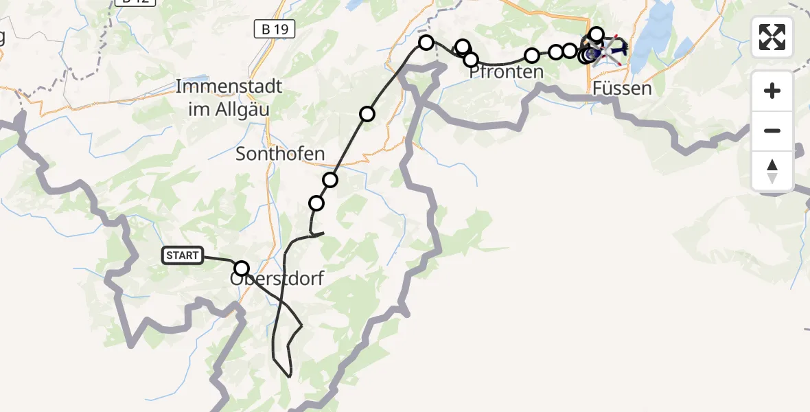 Flugroute Polizeihubschrauber Obermaiselstein - Füssen, 12 Oktober 2026, 12:36