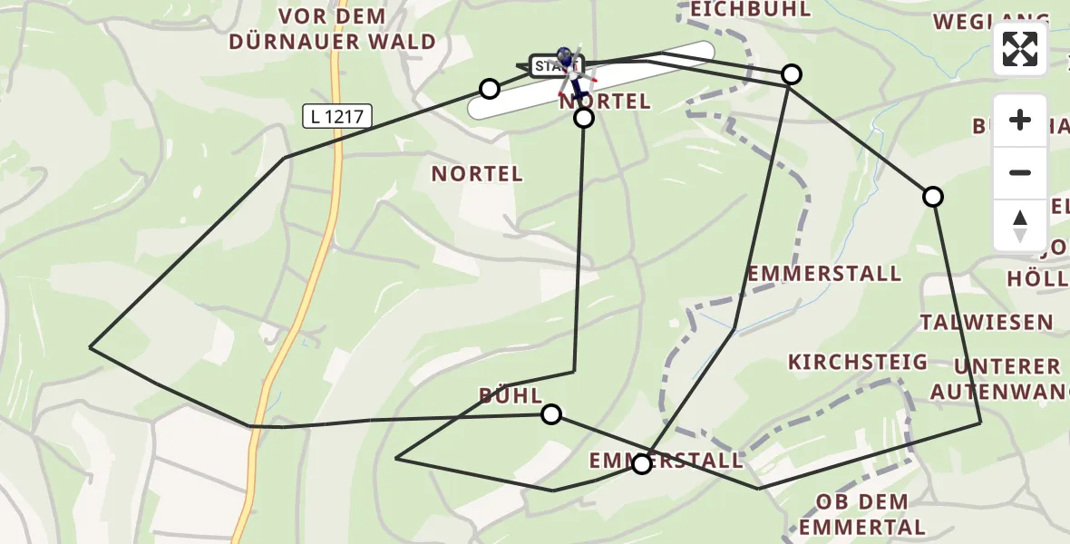 Flugroute Polizeihubschrauber Gruibingen-Nortel Flugplatz - Gruibingen-Nortel Flugplatz, 12 Oktober 2026, 12:40
