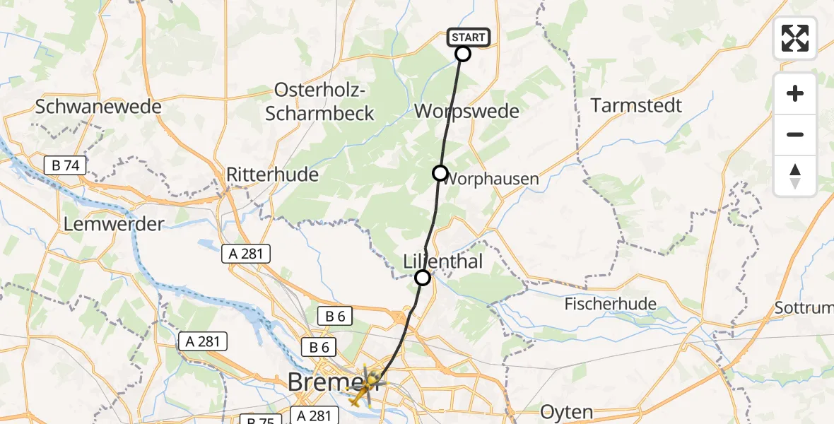 Flugroute Rettungshubschrauber Osterholz-Scharmbeck - Bremen, 12 Oktober 2026, 12:46