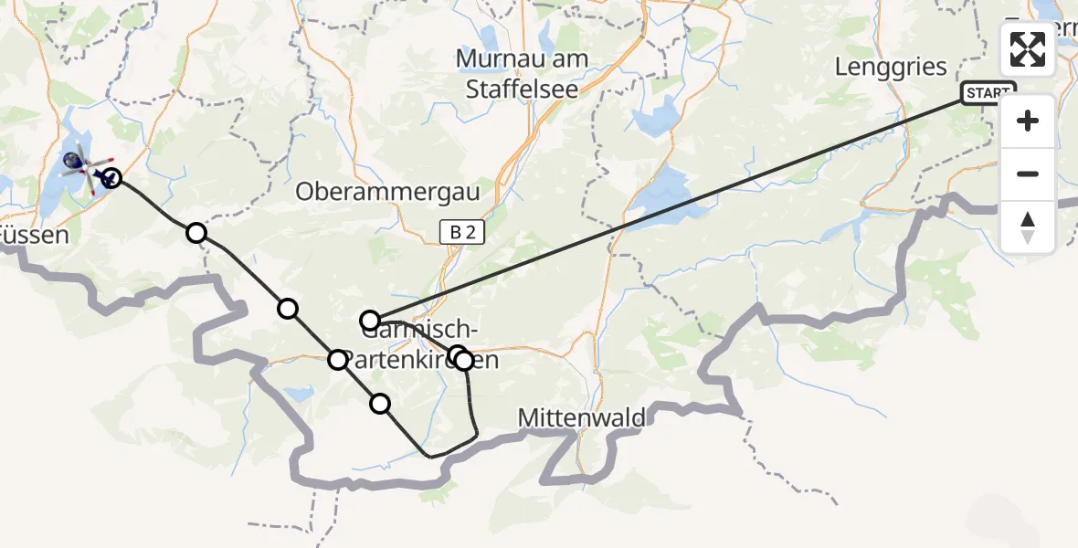Flugroute Polizeihubschrauber Kreuth - Schwangau, 12 Oktober 2026, 12:46