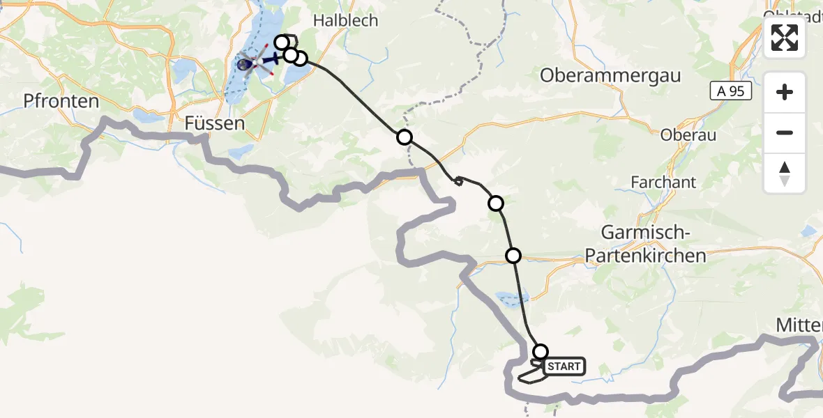 Flugroute Polizeihubschrauber Garmisch-Partenkirchen - Schwangau, 12 Oktober 2026, 12:50