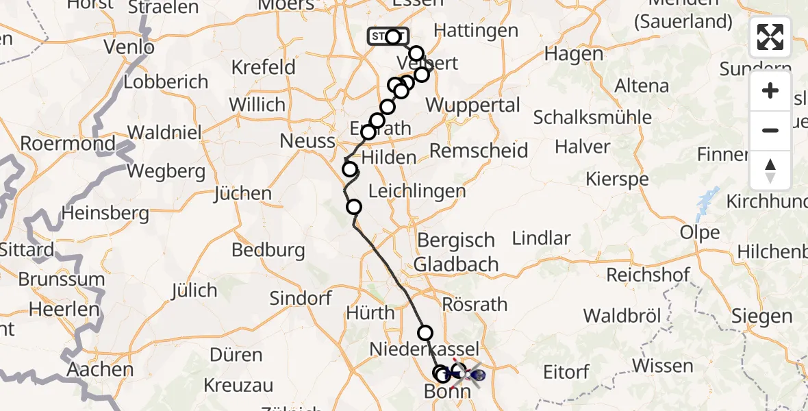 Flugroute Polizeihubschrauber Mülheim an der Ruhr - Sankt Augustin, 12 Oktober 2026, 12:51