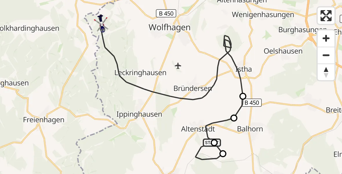 Flugroute Polizeihubschrauber Naumburg - Wolfhagen, 12 Oktober 2026, 12:53
