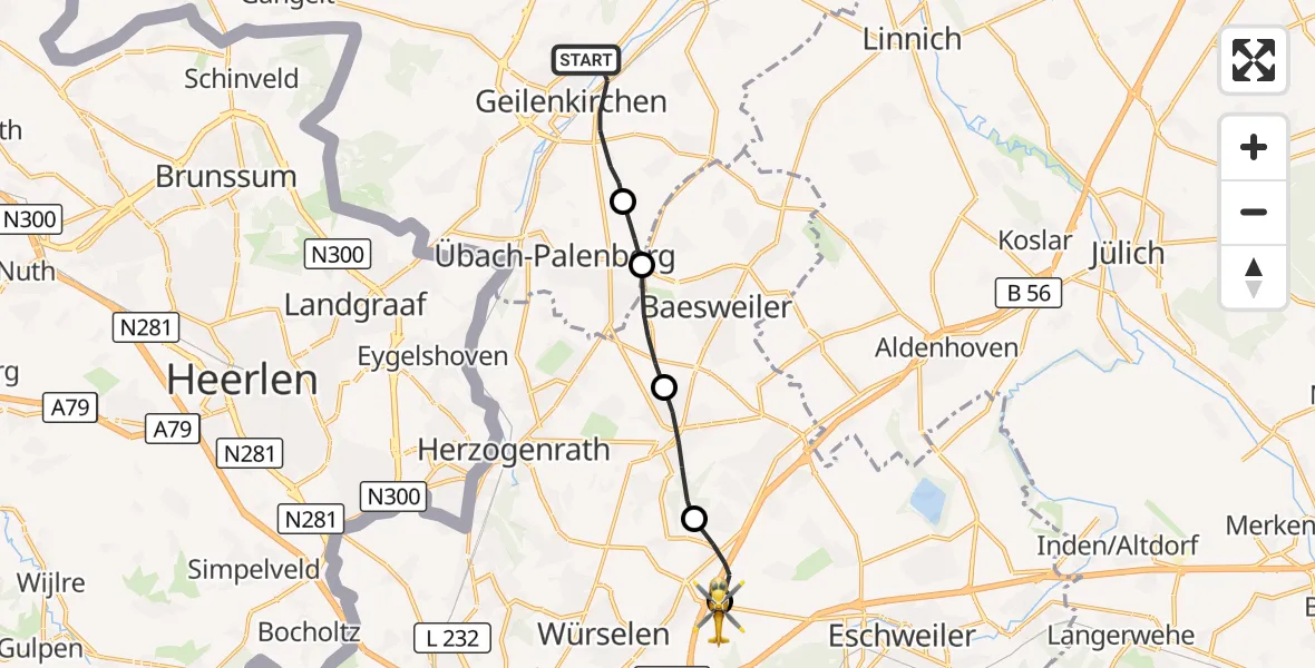 Flugroute Rettungshubschrauber Geilenkirchen - Aachen-Merzbrück Flughafen, 12 Oktober 2026, 12:57