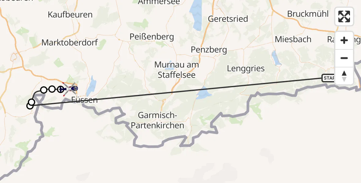 Flugroute Polizeihubschrauber Kiefersfelden - Eisenberg, 12 Oktober 2026, 12:57