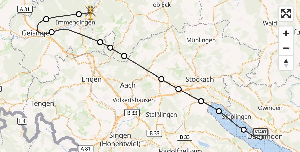 Flugroute Ambulanzhubschrauber Überlingen - Tuttlingen, 12 Oktober 2026, 13:04