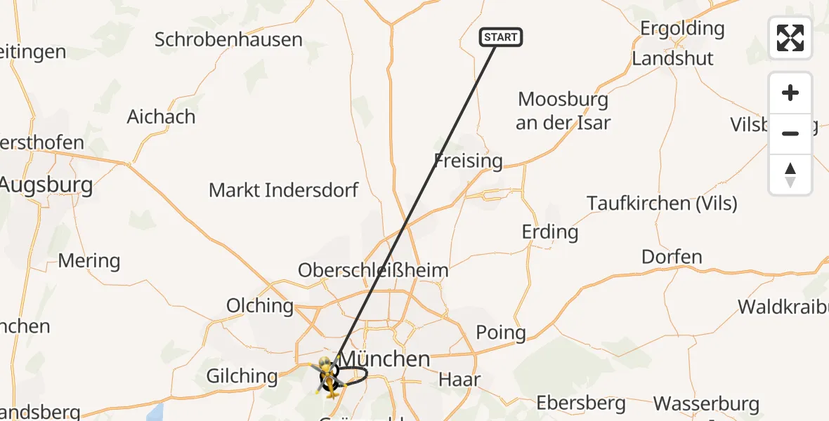 Flugroute Rettungshubschrauber Rudelzhausen - DRF Air Rescue München Hubschrauberlandeplatz, 12 Oktober 2026, 13:05