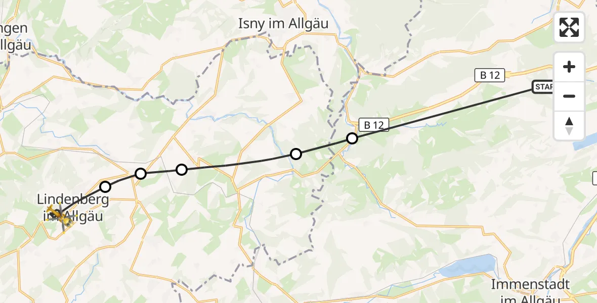Flugroute Rettungshubschrauber Waltenhofen - Lindenberg i.Allgäu, 12 Oktober 2026, 13:13