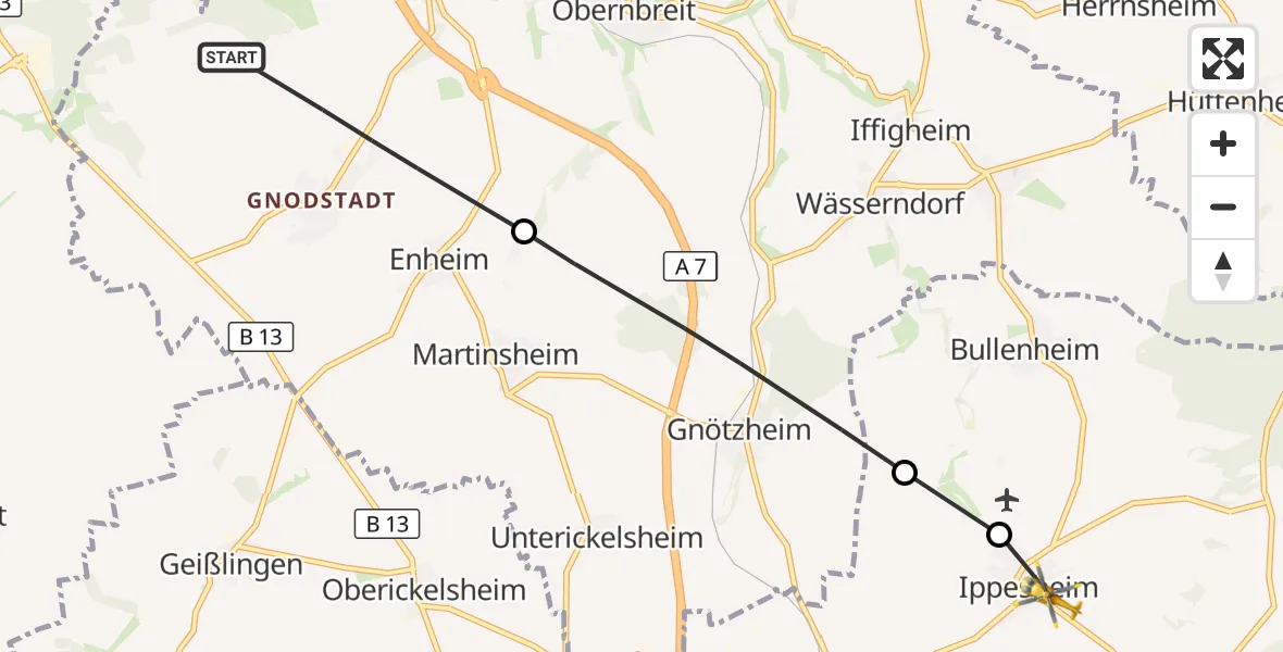 Flugroute Rettungshubschrauber Marktbreit - Ippesheim, 12 Oktober 2026, 13:20