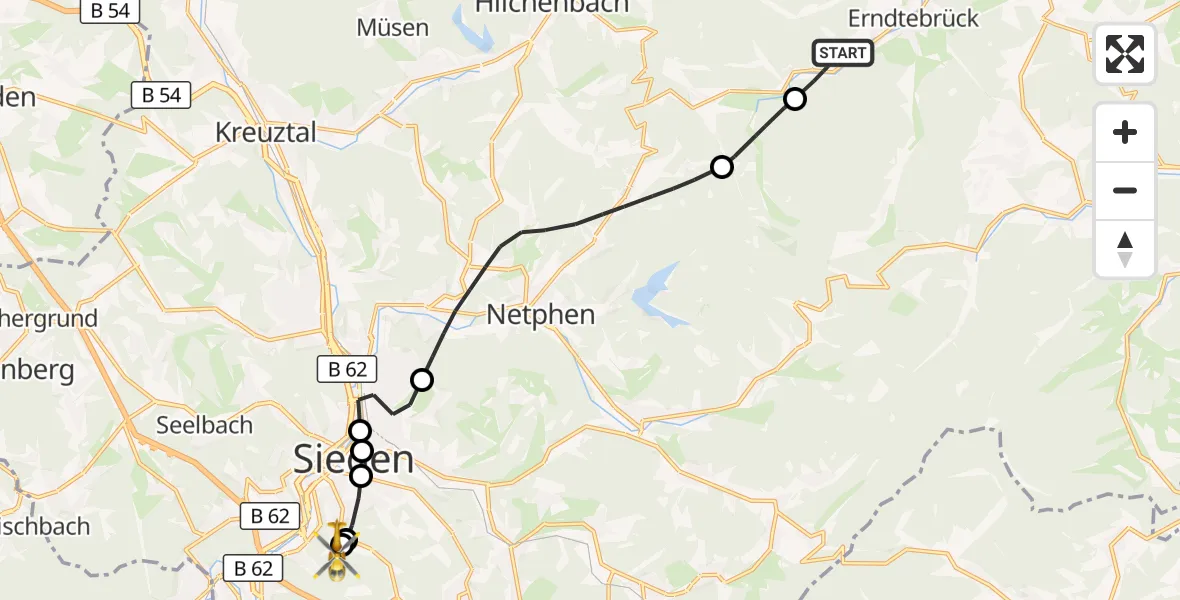 Flugroute Rettungshubschrauber Erndtebrück - Evangelisches Jung-Stilling Hospital, 12 Oktober 2026, 13:27