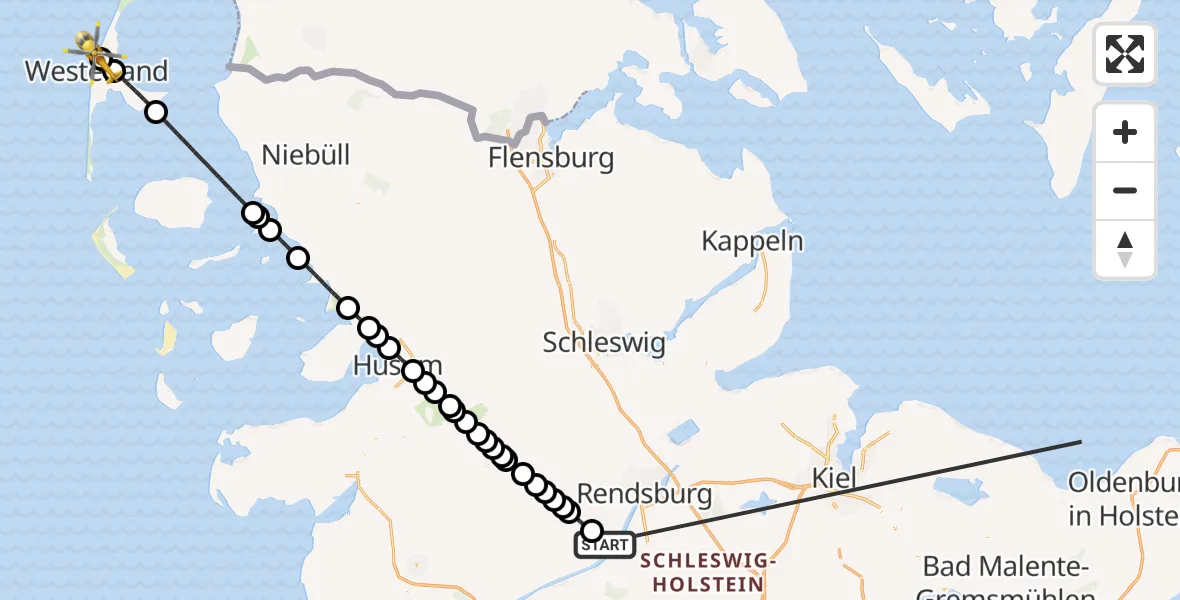 Flugroute Ambulanzhubschrauber Hamdorf - Sylt, 12 Oktober 2026, 13:35