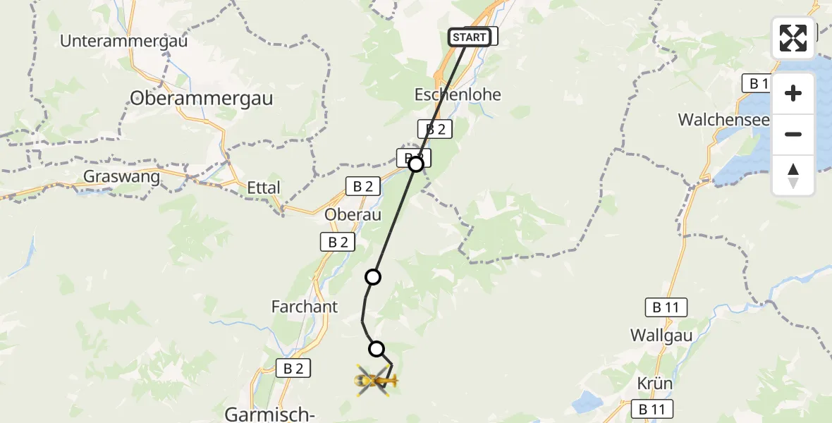 Flugroute Rettungshubschrauber Eschenlohe - Garmisch-Partenkirchen, 12 Oktober 2026, 13:39