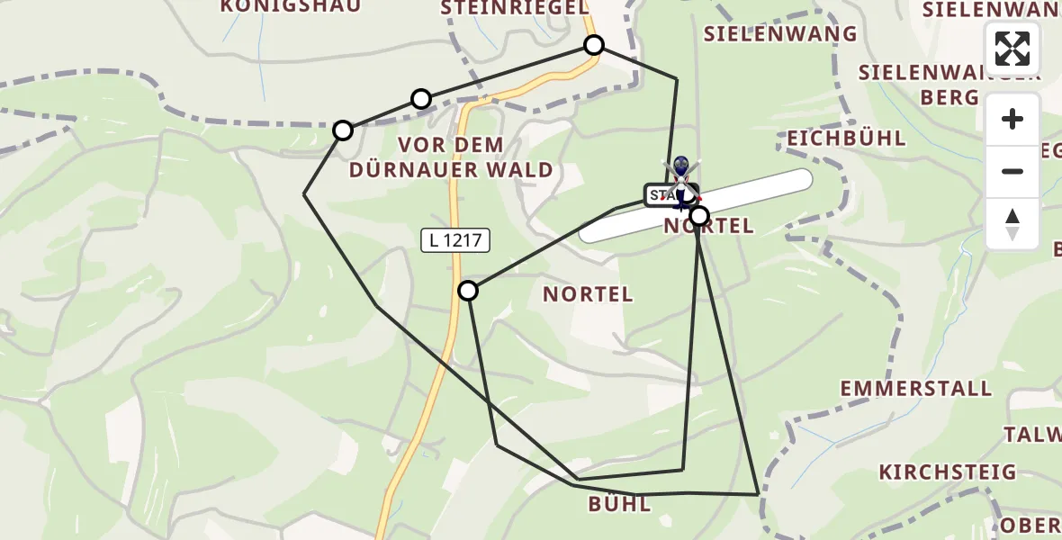 Flugroute Polizeihubschrauber Gruibingen-Nortel Flugplatz - Gruibingen-Nortel Flugplatz, 12 Oktober 2026, 13:40