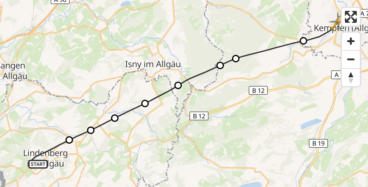 Flugroute Rettungshubschrauber Lindenberg i.Allgäu - Kempten (Allgäu), 12 Oktober 2026, 13:44