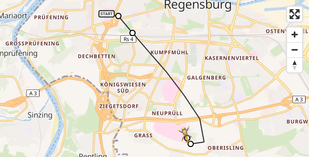 Flugroute Rettungshubschrauber Barmherzige Brüder (Brothers of Mercy) Hospital Regensburg - DRF Air Rescue Station Regensburg / Regensburg University Hospital, 12 Oktober 2026, 13:48