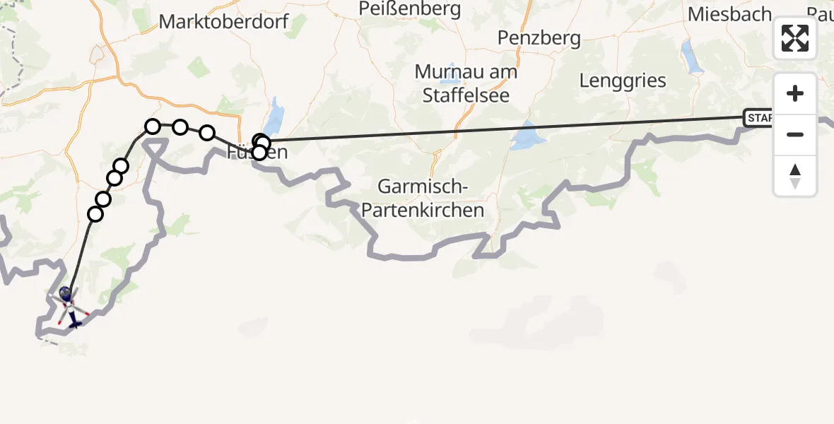 Flugroute Polizeihubschrauber Schliersee - Oberstdorf, 12 Oktober 2026, 13:49