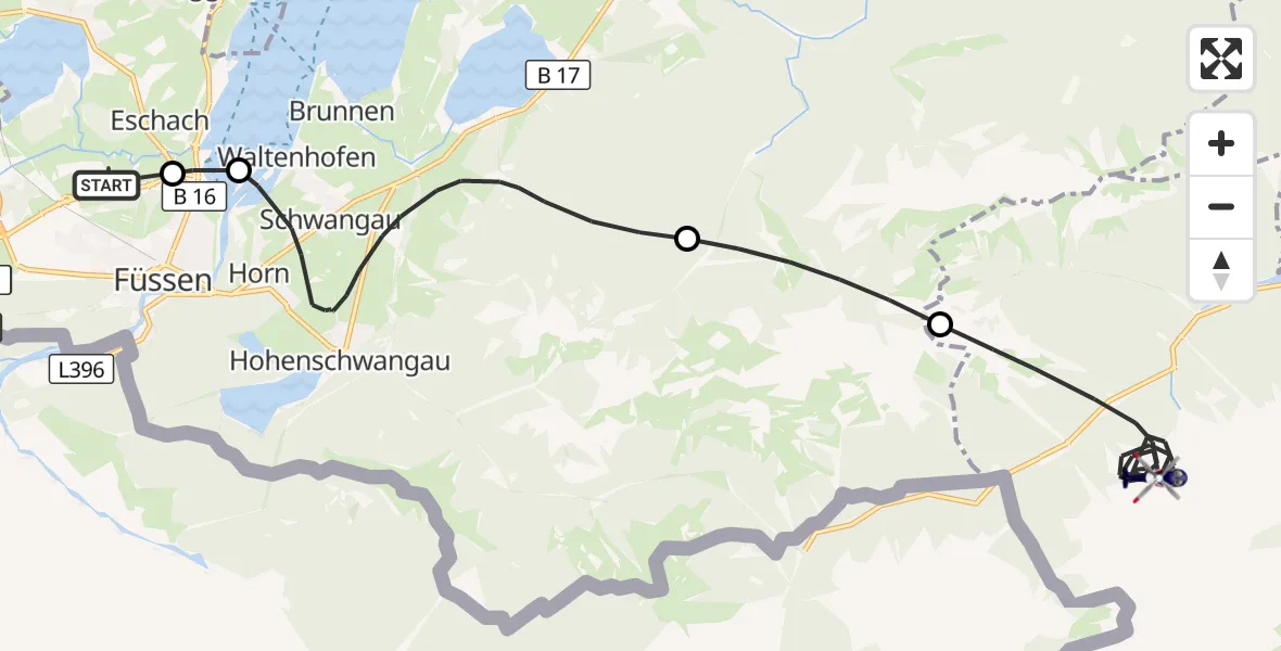 Flugroute Polizeihubschrauber Füssen Segelflugplatz - Ettaler Forst, 12 Oktober 2026, 13:49