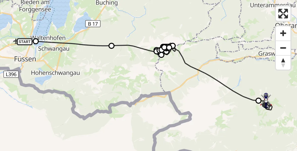 Flugroute Polizeihubschrauber Füssen - Garmisch-Partenkirchen, 12 Oktober 2026, 13:50
