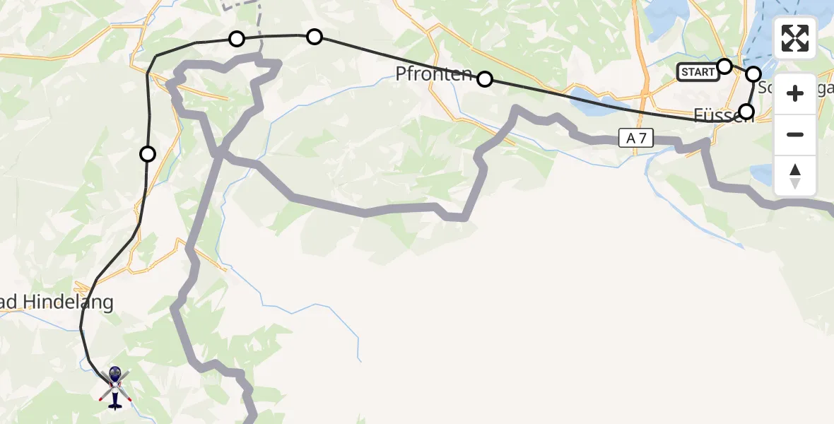 Flugroute Polizeihubschrauber Füssen Segelflugplatz - Bad Hindelang, 12 Oktober 2026, 13:51