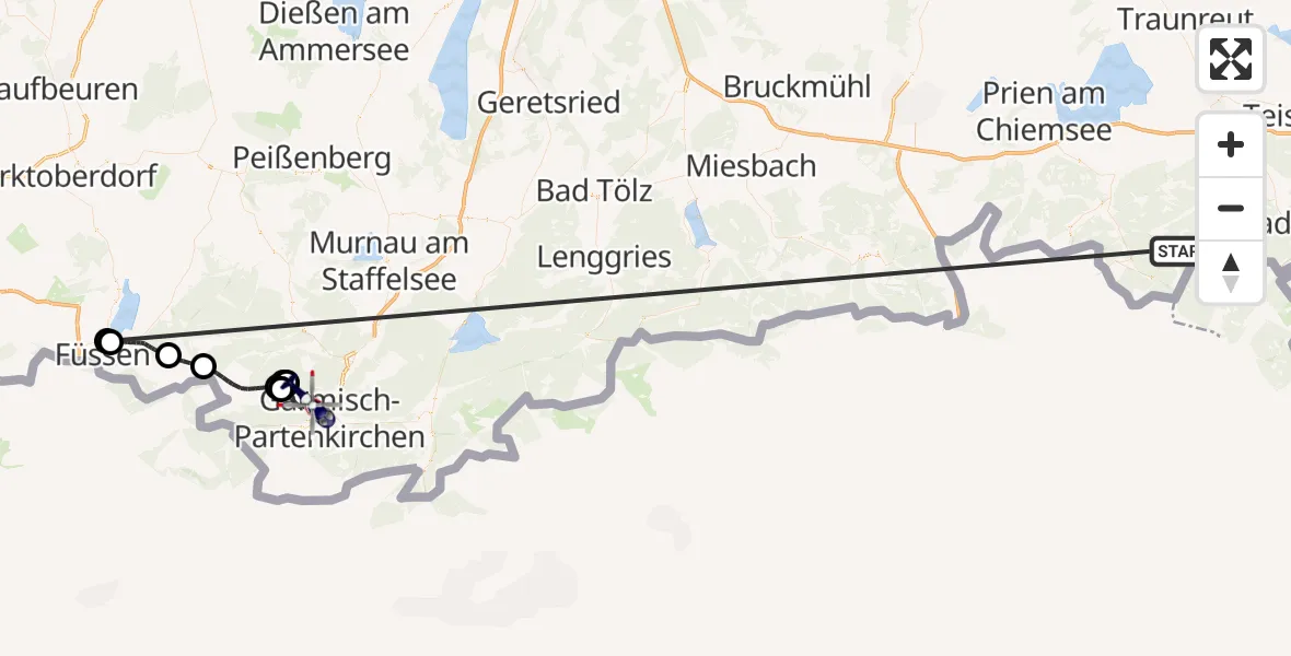 Flugroute Polizeihubschrauber Ruhpolding - Garmisch-Partenkirchen, 12 Oktober 2026, 13:51