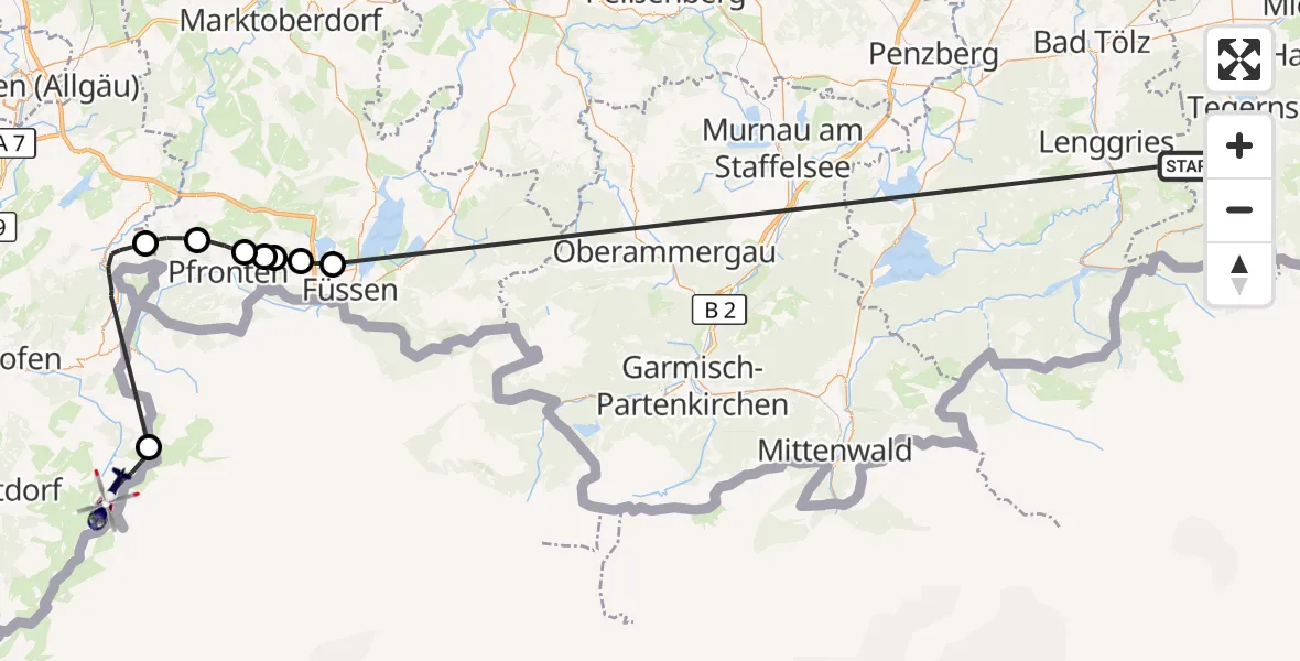 Flugroute Polizeihubschrauber Kreuth - Bad Hindelang, 12 Oktober 2026, 13:52