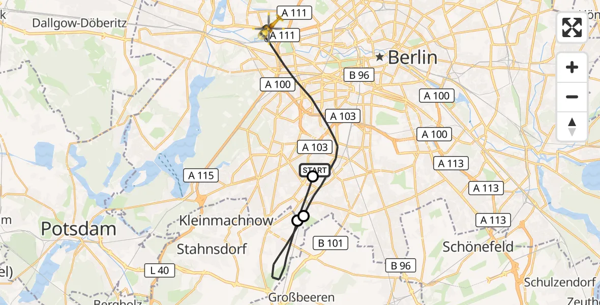 Flugroute Rettungshubschrauber Charité Clinic Benjamin Franklin Campus - Berlin, 12 Oktober 2026, 13:55