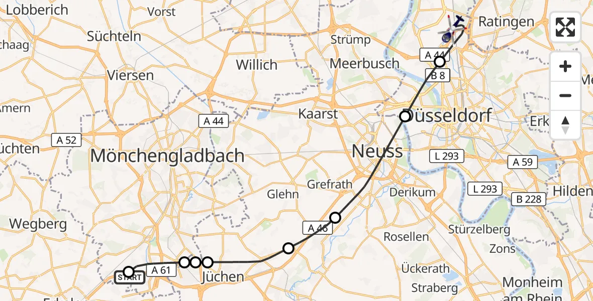 Flugroute Polizeihubschrauber Wanlo Segelfluggelände - Düsseldorf Flughafen, 12 Oktober 2026, 14:00