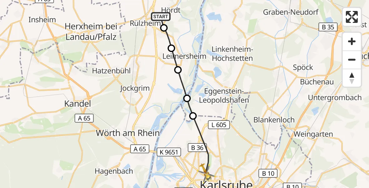 Flugroute Ambulanzhubschrauber Rülzheim - Karlsruhe, 12 Oktober 2026, 14:08