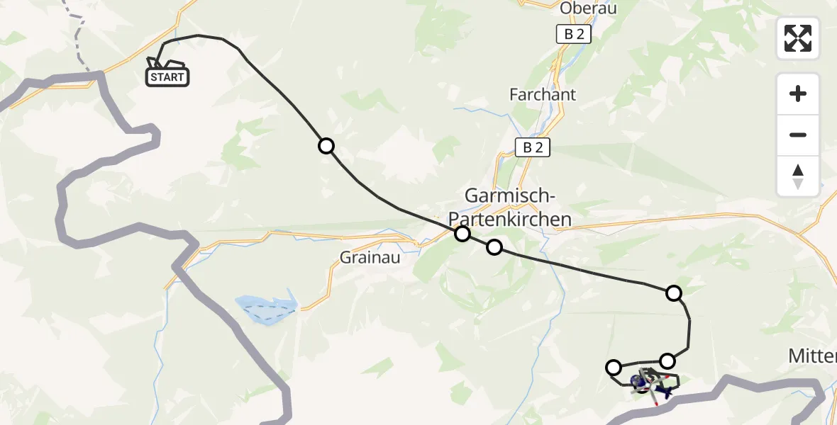 Flugroute Polizeihubschrauber Ettaler Forst - Mittenwald, 12 Oktober 2026, 14:09