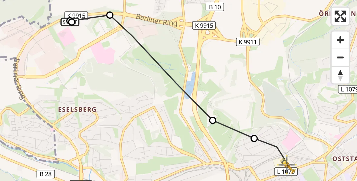 Flugroute Rettungshubschrauber Ulm Military Hospital Emergency - Ulm, 12 Oktober 2026, 14:12