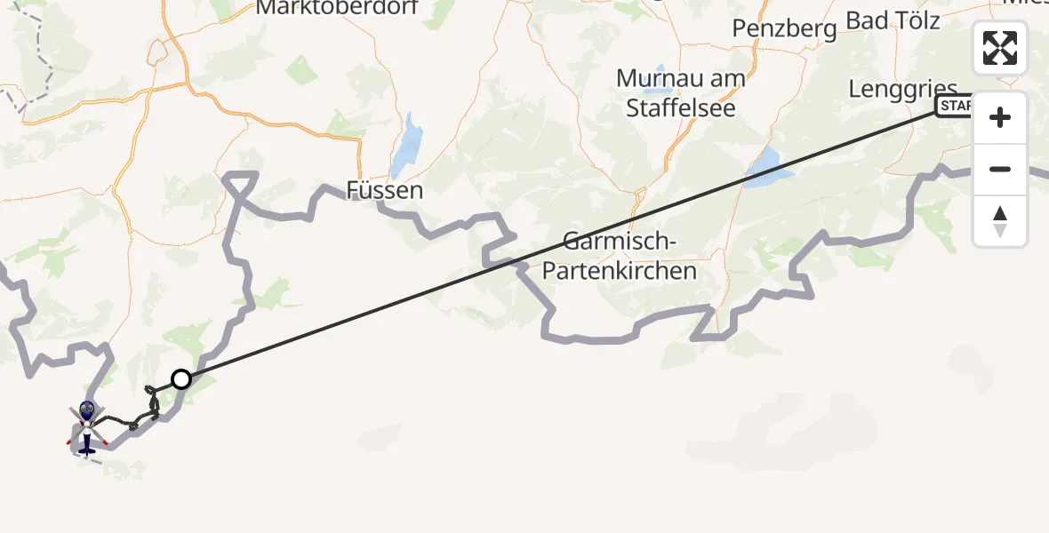 Flugroute Polizeihubschrauber Kreuth - Oberstdorf, 12 Oktober 2026, 14:16